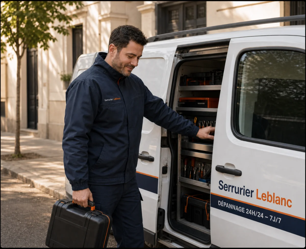 artisan serrurier en intervention sur une porte